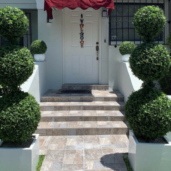 Triple Sphere Topiary with Medium Block Fiberglass Pot