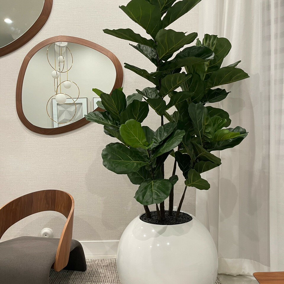 White Globe Vase 30" with Fiddle Tree