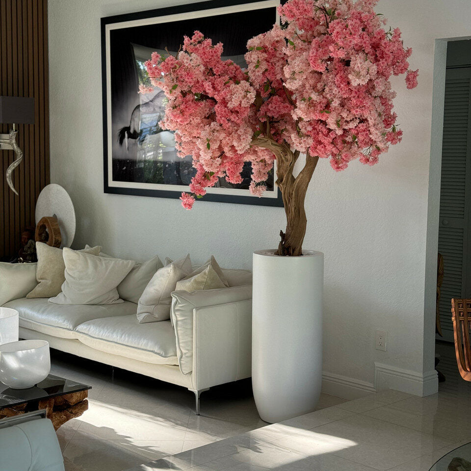 Matte White St. Tropez Vase with Personalized Pink Cherry Blossom